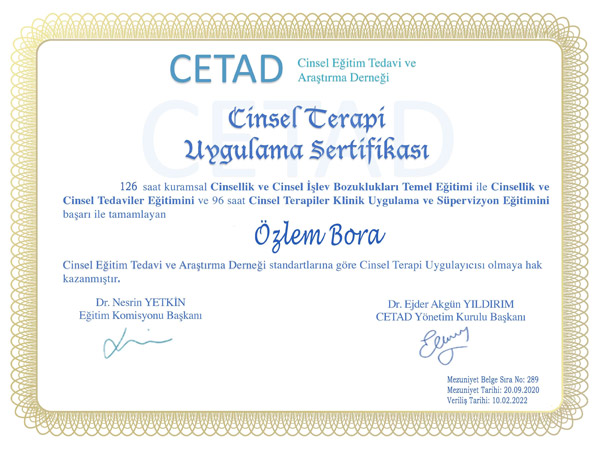Cinsel Terapi Uygulama Sertifikası